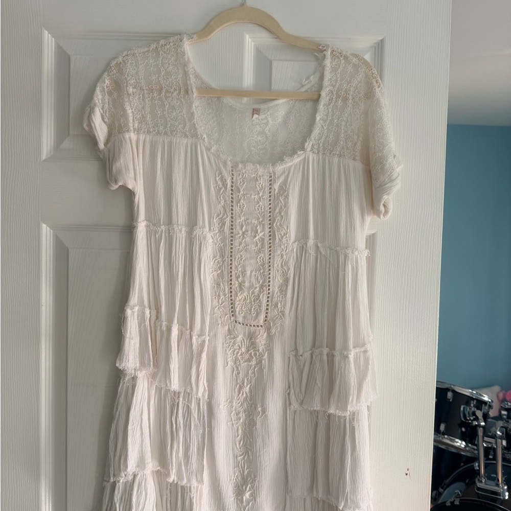 Free People White Lace Sheer Slip Dress